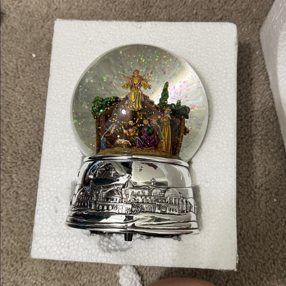 Reed & Barton Red Nativity Musical Snow Globe